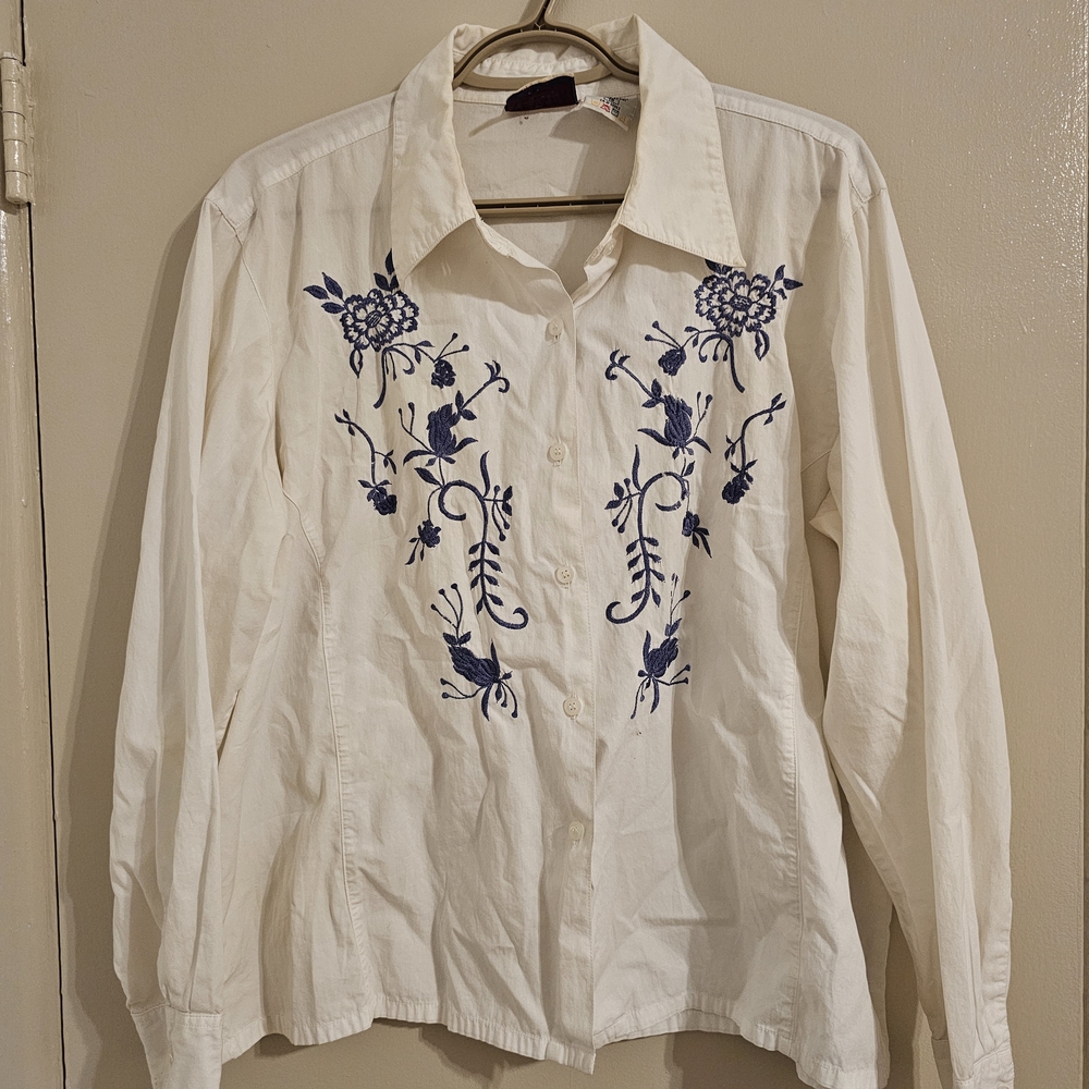 Floral Embroidered Button Down Shirt